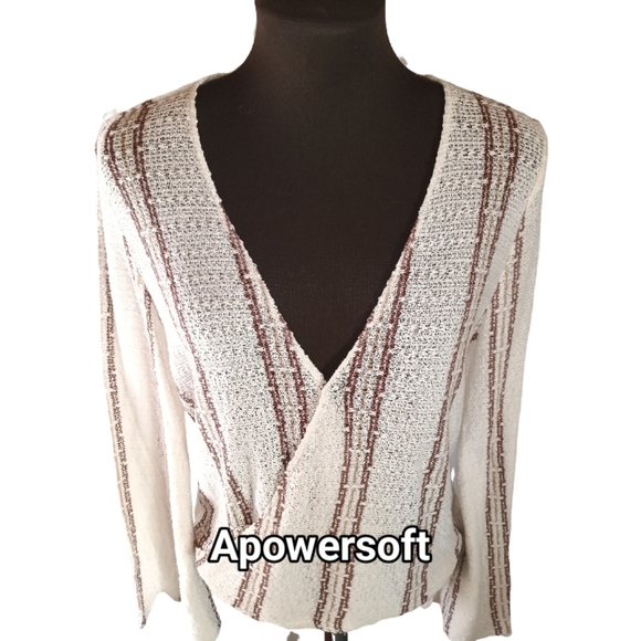 Striped V-Neck Wrap Top - Picture 2 of 7
